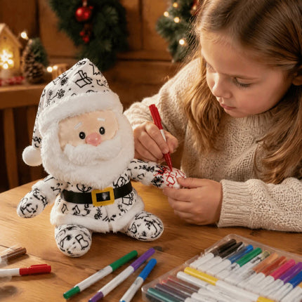DIY Paintable Blank Santa Claus Plush Toy, Unpainted Christmas Stuffed Doll for Hand‑Painting Craft Project