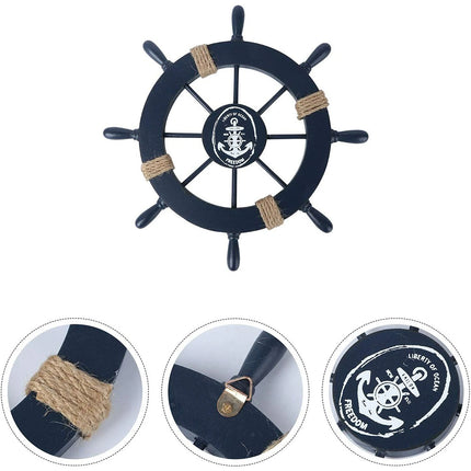 28CM Wooden Ship Wheel, Nautical Boat Steering Wheel, Beach Home Wall Decoration