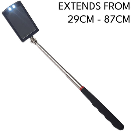 Telescopic Light Inspection Mirror 2 Bright LED Grip Extends 29-87cm Rotating