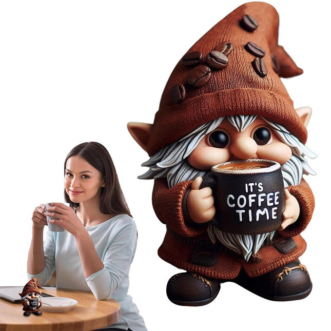 Outdoor Resin Gnome Ornament Coffee Time Figurine Gnome Figurine Garden Decor