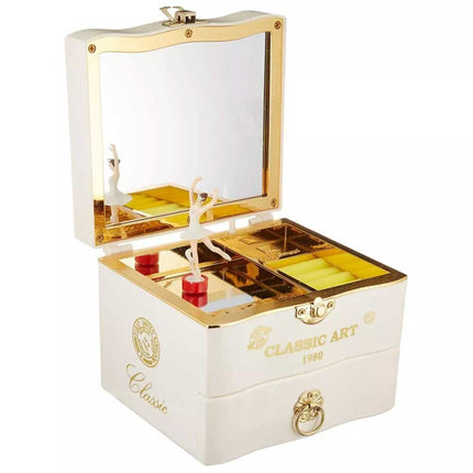Vintage Automatic Music Box with Ballet Dancing Girl 2-layer Jewelry Box Gift for Her
