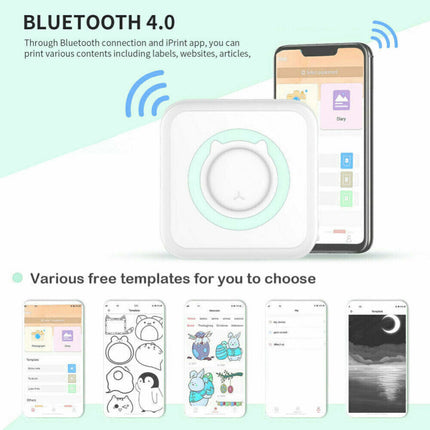 Mini Bluetooth Inkless Thermal Printer, Portable Photo & Label Maker with Paper Rolls