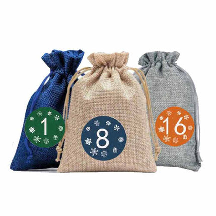 24X Christmas advent calendar bags 24 days fabric bags with drawstring Kit