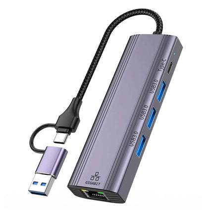 1000Mbps 5-in-2 Type-C to USB 3.0 Ethernet RJ45 LAN Gigabit Adapter