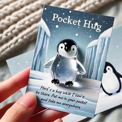 Pocket Crystal Turtle & Penguin Hug Keepsake Card Heartwarming Gift for Friends & Loved Ones