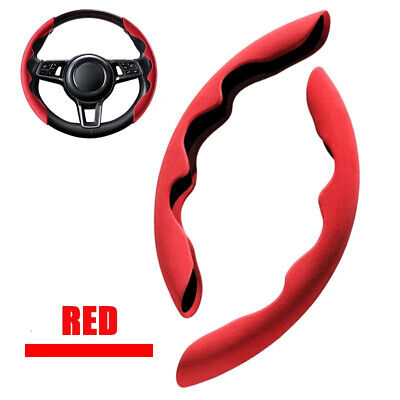 Car Anti-skid Plush Steering Wheel Anti-slip Cover Decor Both Side Universal Red