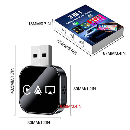 3 in 1 Wireless iOS CarPlay Android Auto Mirror Adapter, BT5.0 USB Plug & Play Car Adapter