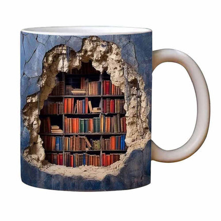 3D Bookshelf Mug-Library Book Shelf Mugs, Book Lover Ceramic Mug Xmas Gift