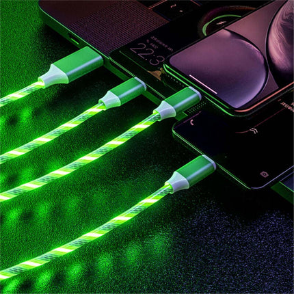4Pcs 1M LED Flowing Light Charging Cable, 3 in 1 Multi Connector Charger Cord