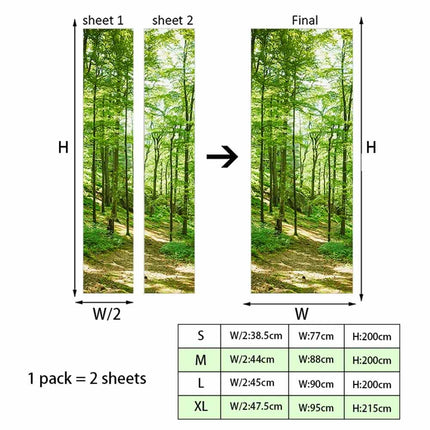 3D Landscape Door Wallpaper, Removable Adhesive Sticker for Door Cabinet Decor