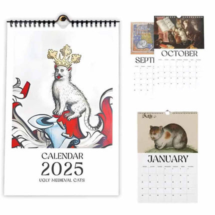 2025 Ugly Medieval Cats Calendar: Strange Medieval Wall Decor Calendar