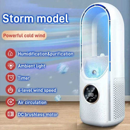 Portable Air 6 Speed Silent Timer Air Conditioner Cooler Leafless Electric Fan