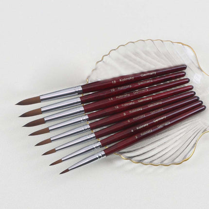 9PCS Acrylic Nail Brush Kolinsky Sable Hair Liquid Powder Crystal Pink Metal Handle