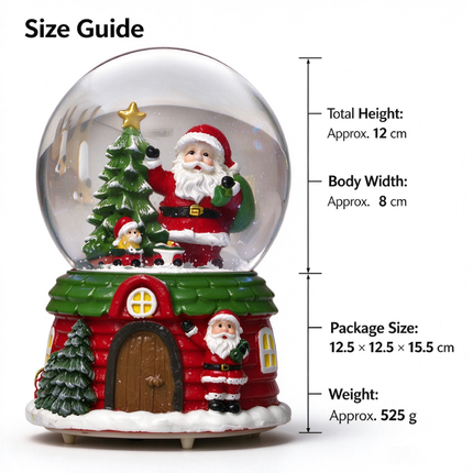 Christmas Musical Santa Snow Globe 12cm, Colour Changing LED Light, Tabletop Xmas Indoor Decoration