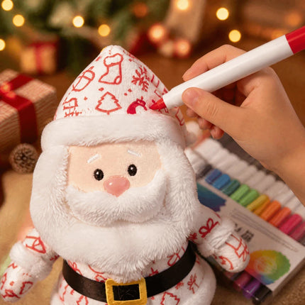 DIY Paintable Blank Santa Claus Plush Toy, Unpainted Christmas Stuffed Doll for Hand‑Painting Craft Project