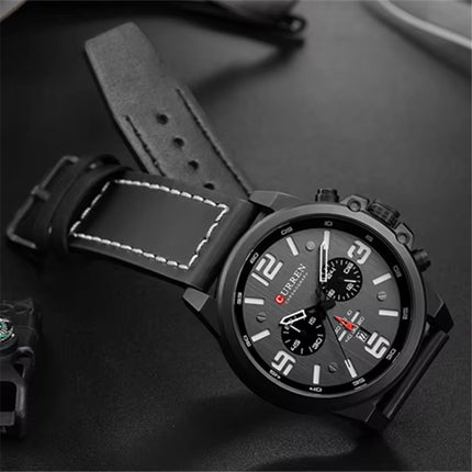 Men's Business Casual Quartz Wrist Watch, Leather Strap Analog Male Dress Watch