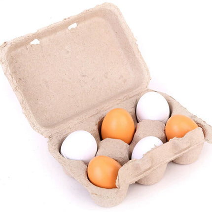 6 Wooden Fake Eggs in Carton, Pretend Play Educational Food Toy