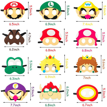 12PC Cartoon Mario Felt Costume Masks Party Supplies Favors Decoration Gift