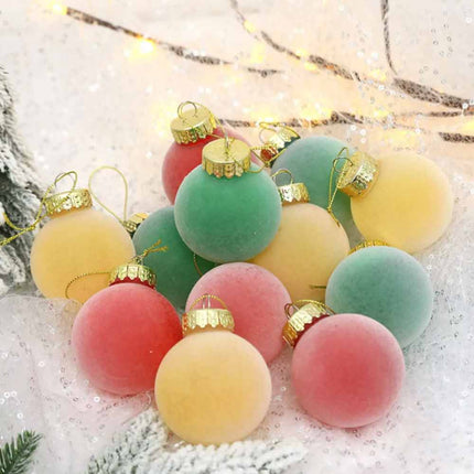 12PCS 6cm Flocked Christmas Balls Xmas Tree Hanging Baubles Ornament Party Decor