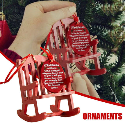 Christmas IN Heaven Memorial Ornament Hanging Mini Wood Rocking Chair+Tag