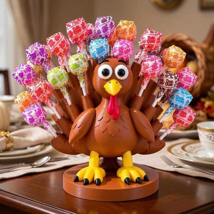 Thanksgiving Turkey Lollipop Holder, 3D Printed Turkey Candy Lollipop Stand for Thanksgiving Table Decor