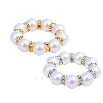 2Pcs Beaded Imitation Pearl Napkin Rings, Silver & Gold Dinner Table Decor Holders
