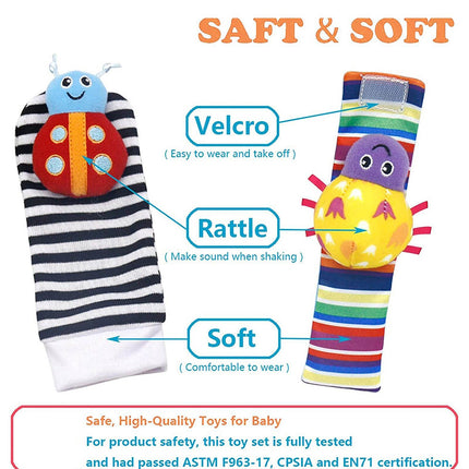 4pcs/Set Baby Rattles Set Wrists Rattles Early Educational Socks Rattles Setv