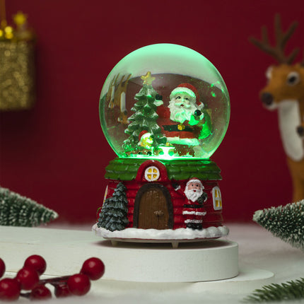 Christmas Musical Santa Snow Globe 12cm, Colour Changing LED Light, Tabletop Xmas Indoor Decoration