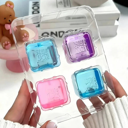4 Pack Cube Shape Squishy Squeeze Fidget Toys, Cool Texture Stress Relief Sensory Hand Squeeze Toy