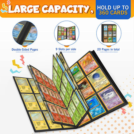 360 CARDS Slot Trading Card Binder 9 Grids Pocket Zip Album Folder Cover Strap