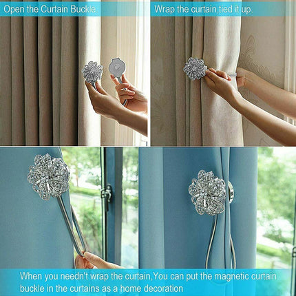 2pcs Magnetic Curtain Tiebacks Crystal Tie Backs Buckle Clips Holdbacks Home