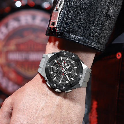 Men's Sports Quartz Wrist Watch with Calendar, Silicone Strap Casual Male Daily Watch