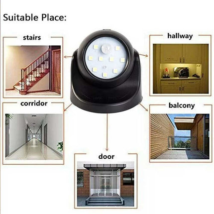 360° Battery Operated Indoor Outdoor Garden Motion Sensor Security LED Light New