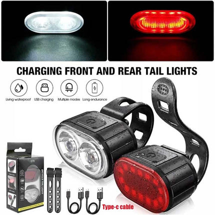 2PCS Super Bright Bike Light Set, Front & Rear LED Lights, Waterproof Bicycle Torch Lamps for Safe Night Riding
