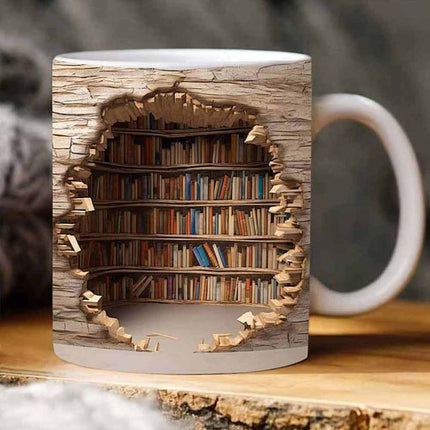 3D Bookshelf Mug-Library Book Shelf Mugs, Book Lover Ceramic Mug Xmas Gift