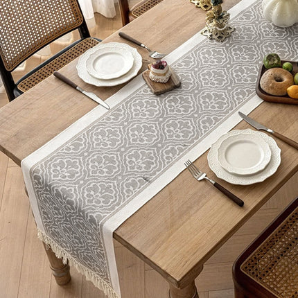 Jacquard Table Runner with Tassels – Elevate Your Dining Table & Countertop Decor