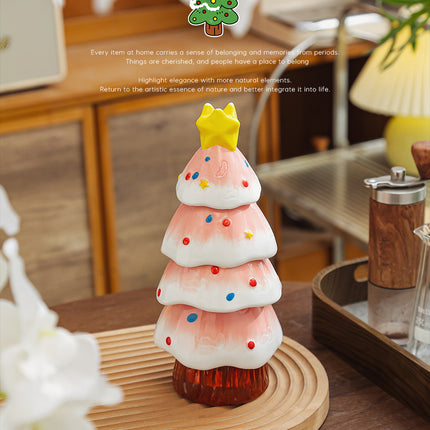 5‑Piece Christmas Tree Stackable Ceramic Tea Cup Set, Hand‑Painted Xmas Coffee Cups, Christmas Gift