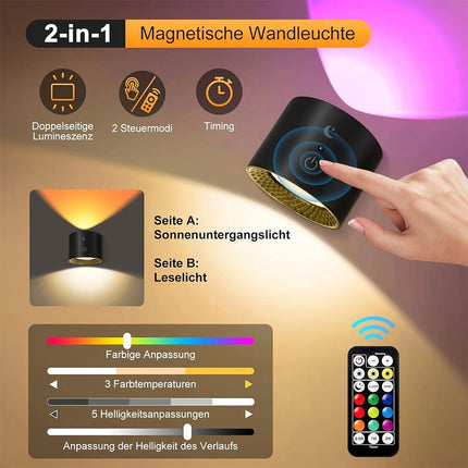 Rechargeable RGB LED Wall Sconce Lights, Magnetic Wall Mounted Night Lamp with Remote Control