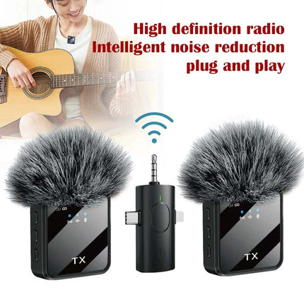 Dual Wireless Lavalier Microphone, Plug & Play Lapel Mic for iPhone & Android