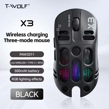 RGB Gaming Mouse, PixArt PAW3311 Sensor, 12000 DPI, 500mAh Battery, BT/2.4G Wireless/Wired Connectivity