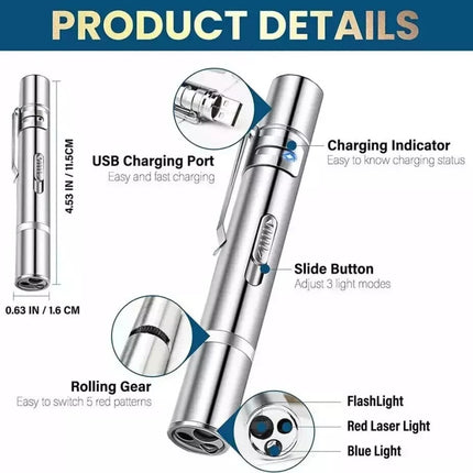 7 in 1 Multi UV Laser Pointer Pen Cat Dog Pet Play Toy Beam USB Rechargeable