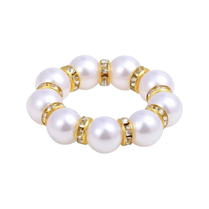 2Pcs Beaded Imitation Pearl Napkin Rings, Silver & Gold Dinner Table Decor Holders