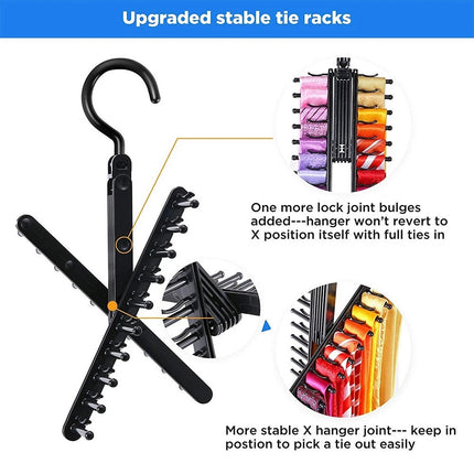 Adjustable 360 Rotating Scarf 20 Tie Rack Belt Home Hanger Holder Compact NEW