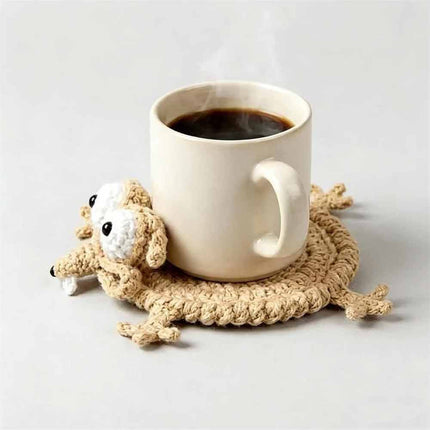 Handmade Crochet 3D Animal Coaster Cute Knitted Round Mug Rug, Heat Resistant Drink Cup Mat for Home Table Decor