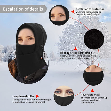 Double Layer Fleece Winter Ski Hood Windproof Warm Outdoor Cap