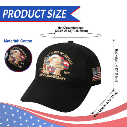 USA 250th Anniversary Adjustable Baseball Cap - Black