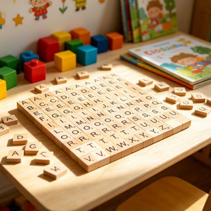 100 Wooden Tiles with Black Letters & Numbers for Crafts & DIY Projects