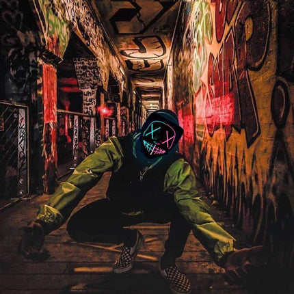 LED Purge Mask, Glow in The Dark Light Up Halloween Scary Mask for Rave Festival Costume