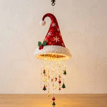 Light‑Up Hanging Santa Hat Ornament, LED Glowing Decoration with Star Tassel for Christmas Xmas Home Decor