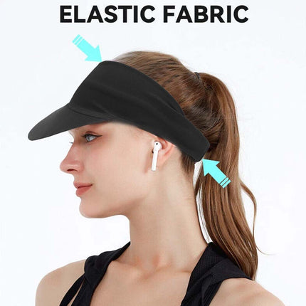 Sun Visor Elastic Sports Hat - Black, Tennis Golf Headband Cap for Women